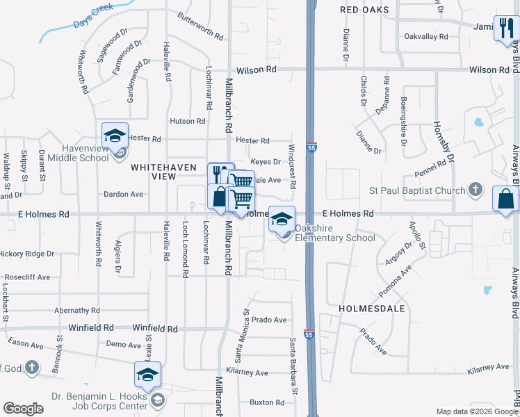 map of restaurants, bars, coffee shops, grocery stores, and more near 1741 Homedale Avenue in Memphis
