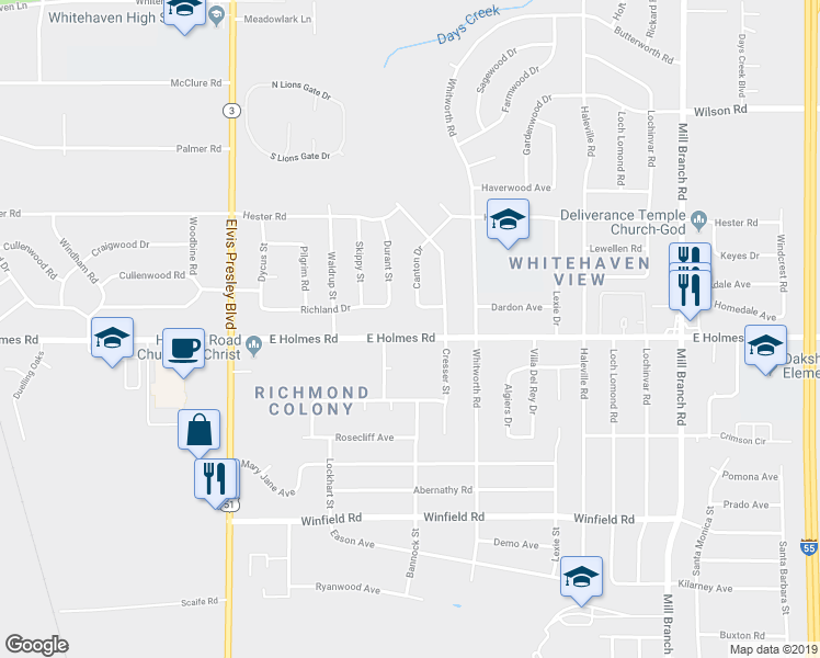 map of restaurants, bars, coffee shops, grocery stores, and more near 5157 Canton Drive in Memphis