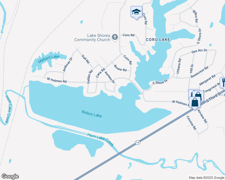 map of restaurants, bars, coffee shops, grocery stores, and more near 5182 Sea Shore Road in Memphis