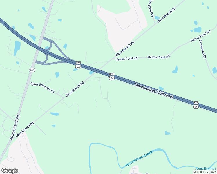 map of restaurants, bars, coffee shops, grocery stores, and more near 2705 Olive Branch Road in Monroe