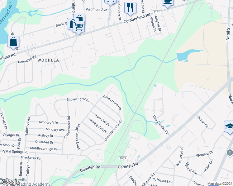 map of restaurants, bars, coffee shops, grocery stores, and more near 1214 Piping Plover Court in Fayetteville
