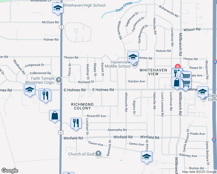 map of restaurants, bars, coffee shops, grocery stores, and more near 5157 Canton Drive in Memphis