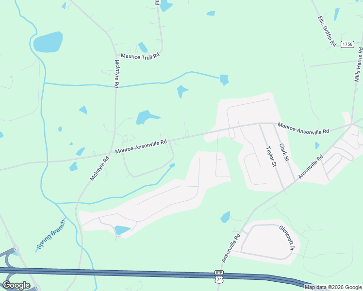 map of restaurants, bars, coffee shops, grocery stores, and more near 5202 Monroe-Ansonville Road in Wingate