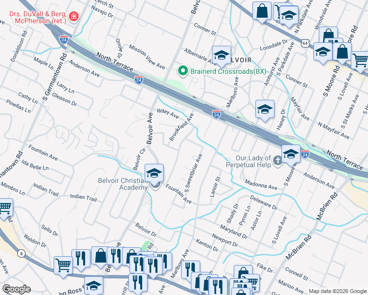 map of restaurants, bars, coffee shops, grocery stores, and more near 620 Melville Avenue in Chattanooga