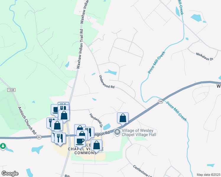map of restaurants, bars, coffee shops, grocery stores, and more near 700 Underwood Road in Matthews