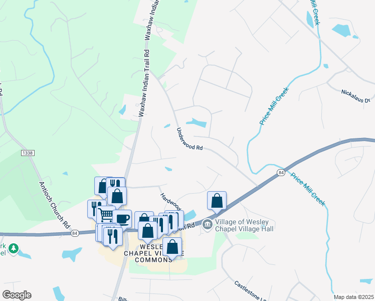 map of restaurants, bars, coffee shops, grocery stores, and more near 700 Underwood Road in Matthews