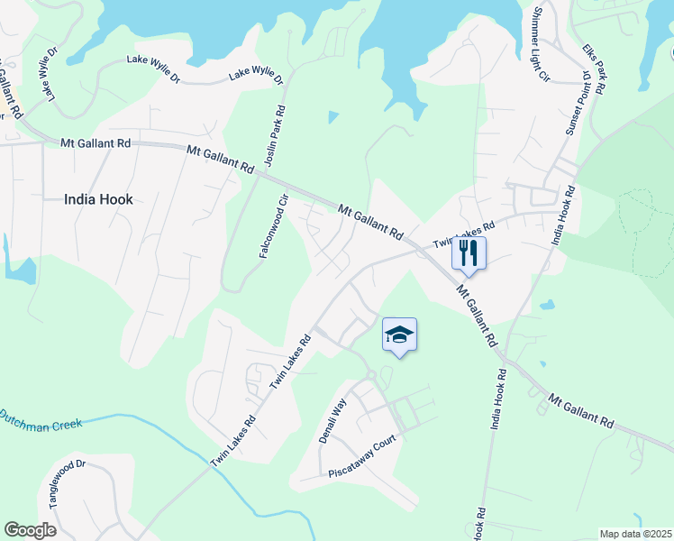 map of restaurants, bars, coffee shops, grocery stores, and more near 1300 Dan Drive in Rock Hill