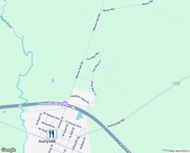 map of restaurants, bars, coffee shops, grocery stores, and more near 48 Fox Run Lane in Autryville