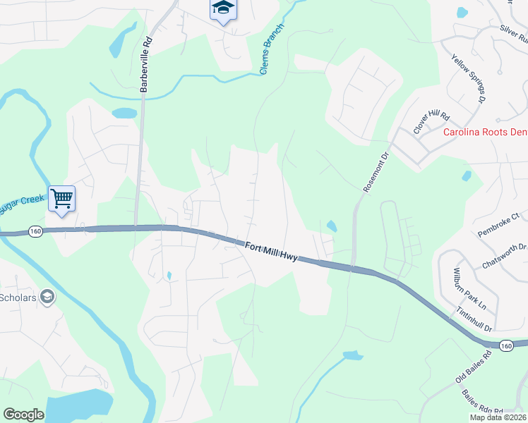 map of restaurants, bars, coffee shops, grocery stores, and more near 9844 Southwinds Drive in Fort Mill