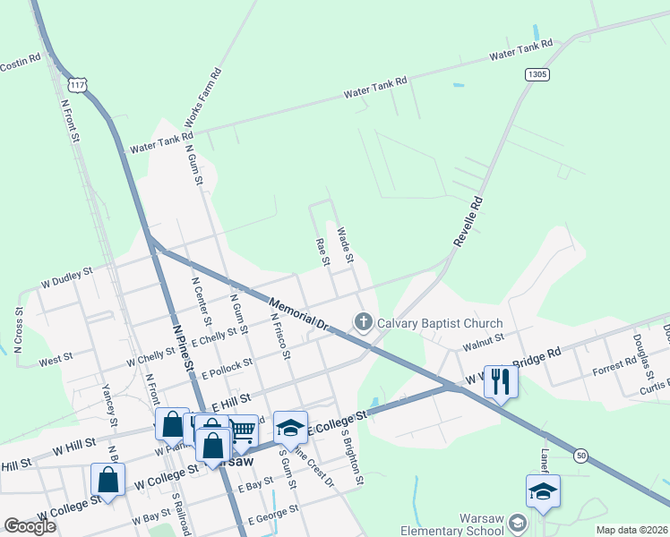 map of restaurants, bars, coffee shops, grocery stores, and more near 111 Short St in Warsaw