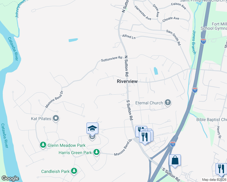 map of restaurants, bars, coffee shops, grocery stores, and more near 1808 Brian Kelley Lane in Fort Mill