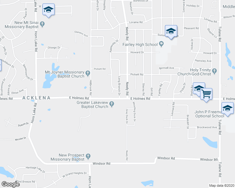 map of restaurants, bars, coffee shops, grocery stores, and more near 5185 Long Branch Drive in Memphis
