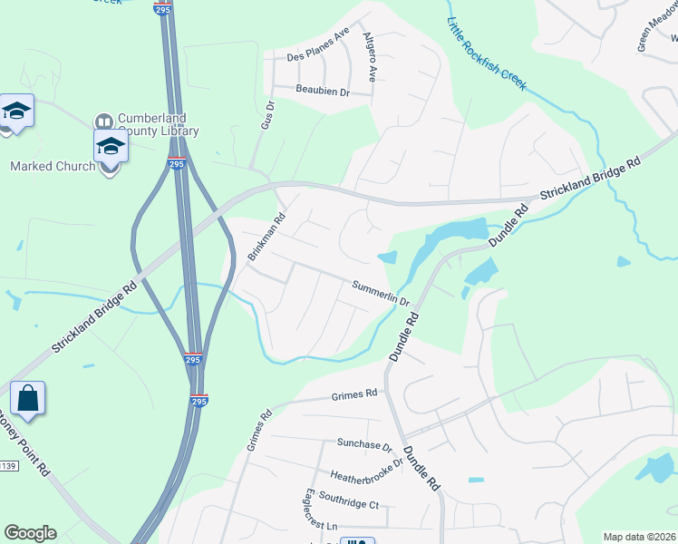 map of restaurants, bars, coffee shops, grocery stores, and more near 7146 Summerlin Dr in Fayetteville