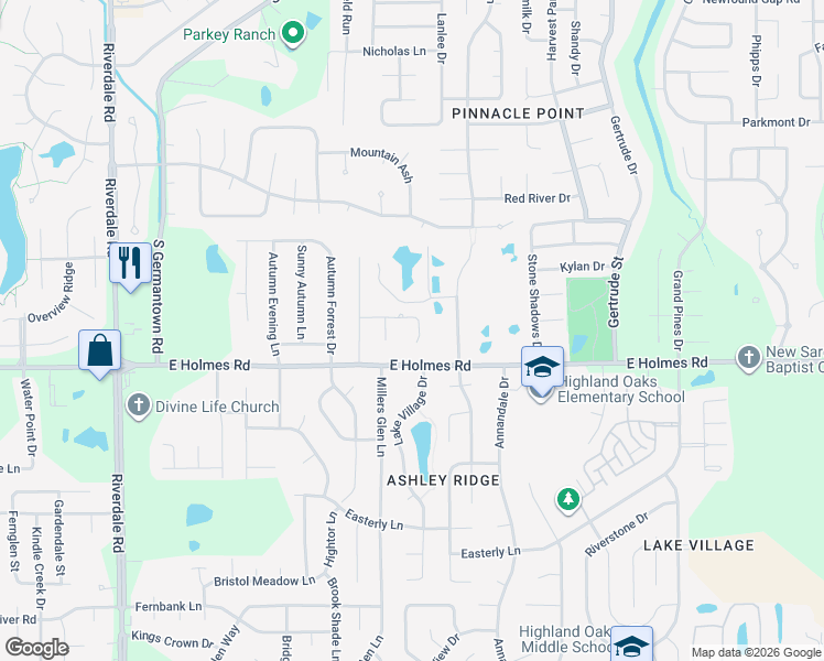 map of restaurants, bars, coffee shops, grocery stores, and more near 5181 Marlboro Court in Memphis