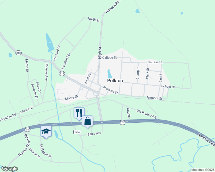 map of restaurants, bars, coffee shops, grocery stores, and more near 47 Fremont Street in Polkton