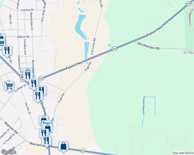 map of restaurants, bars, coffee shops, grocery stores, and more near Cove Place in Clinton
