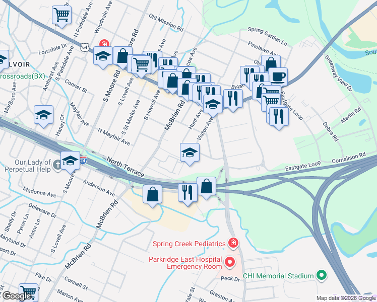 map of restaurants, bars, coffee shops, grocery stores, and more near 129 Hunt Avenue in Chattanooga