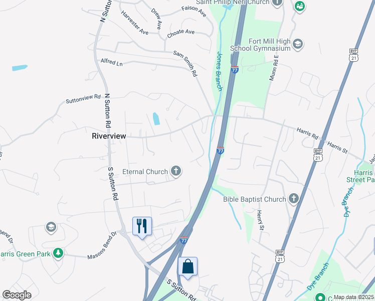 map of restaurants, bars, coffee shops, grocery stores, and more near 175 Quail Ridge Lane in Fort Mill