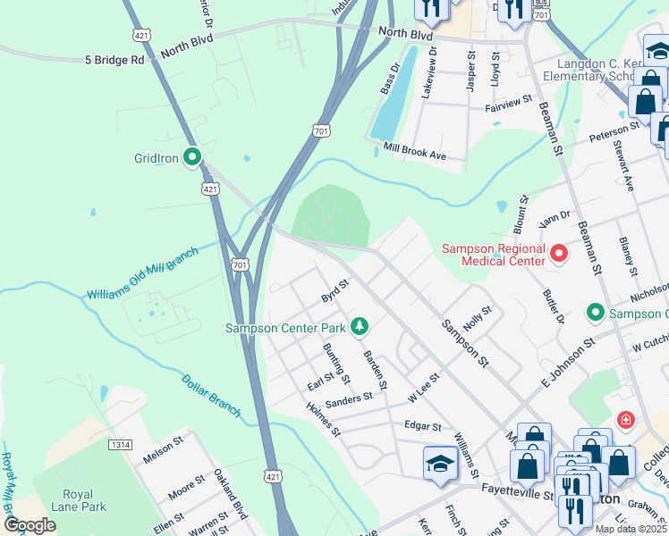 map of restaurants, bars, coffee shops, grocery stores, and more near 913 Mc Koy Street in Clinton