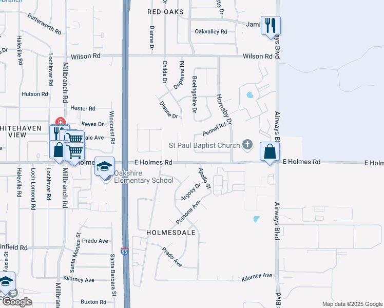 map of restaurants, bars, coffee shops, grocery stores, and more near 2004 Pennel Road in Memphis
