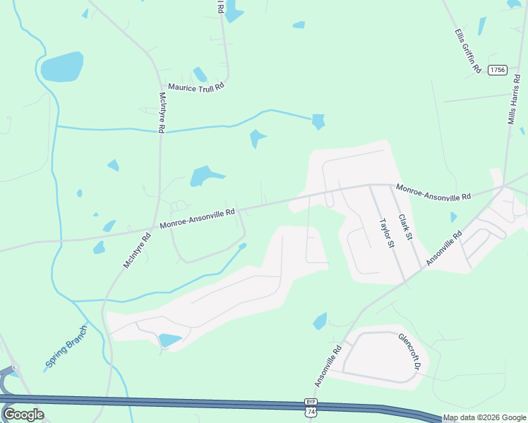 map of restaurants, bars, coffee shops, grocery stores, and more near 5202 Monroe-Ansonville Road in Wingate
