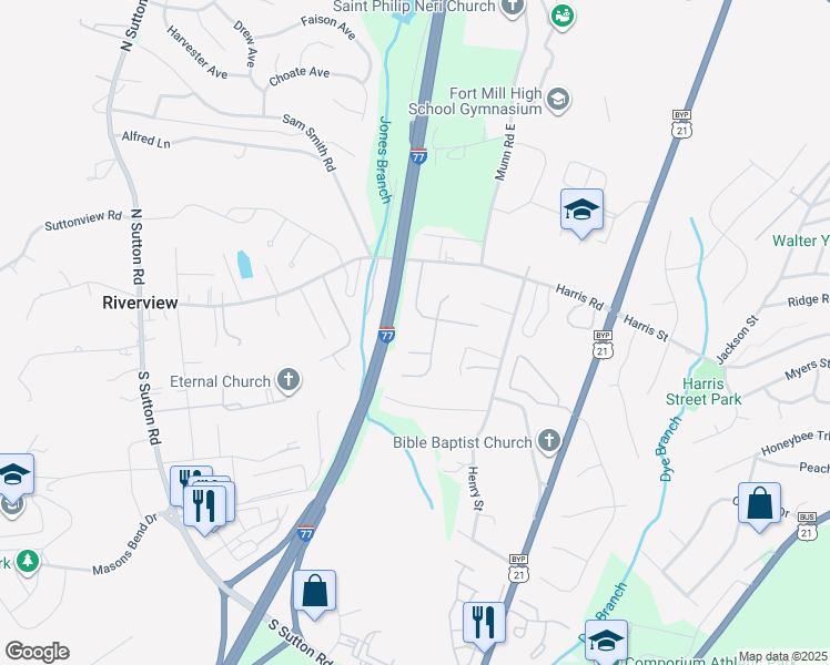map of restaurants, bars, coffee shops, grocery stores, and more near 416 Laurel Fork Drive in Fort Mill