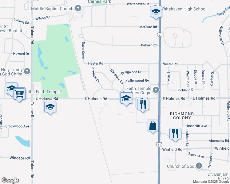 map of restaurants, bars, coffee shops, grocery stores, and more near 979 Richland Drive in Memphis