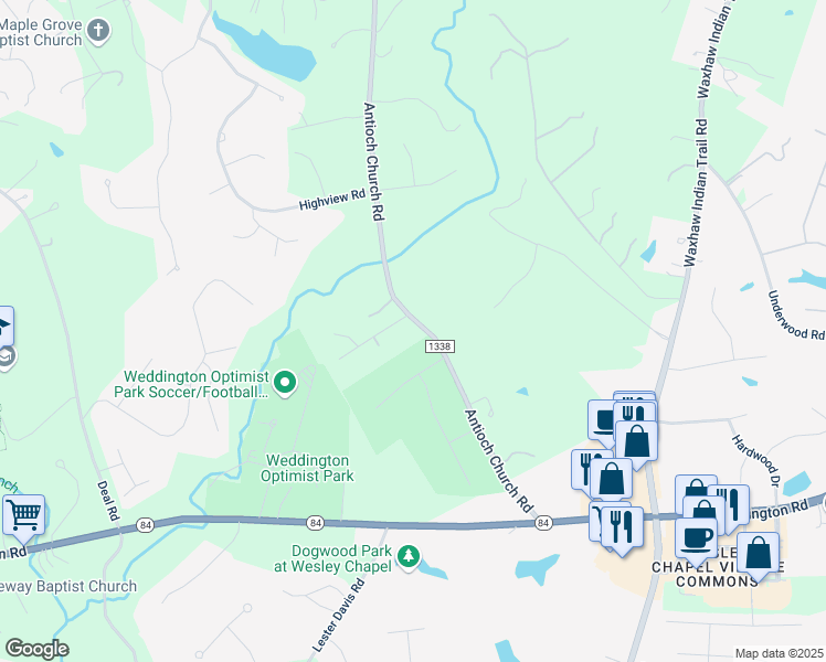 map of restaurants, bars, coffee shops, grocery stores, and more near 7001 High Meadow Drive Road in Matthews