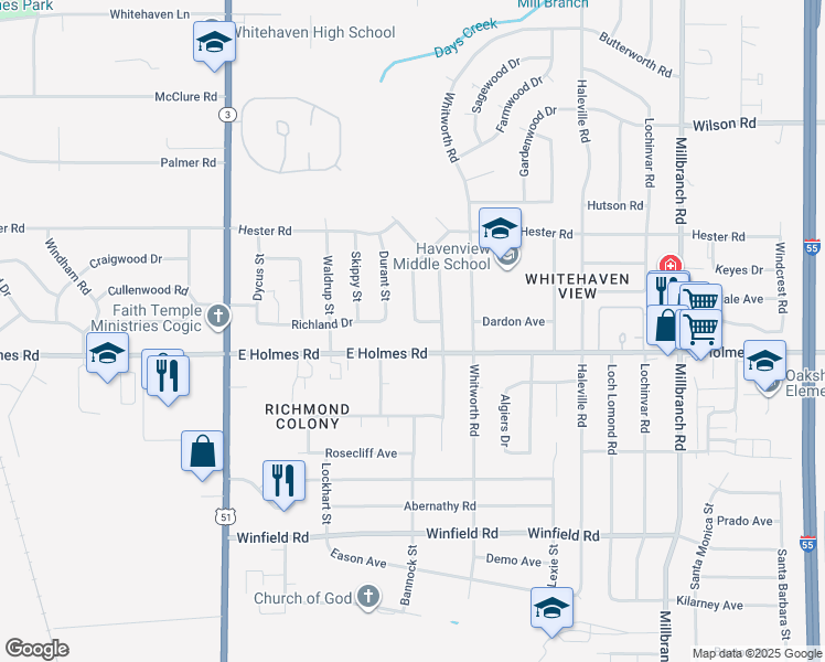 map of restaurants, bars, coffee shops, grocery stores, and more near 5157 Canton Drive in Memphis