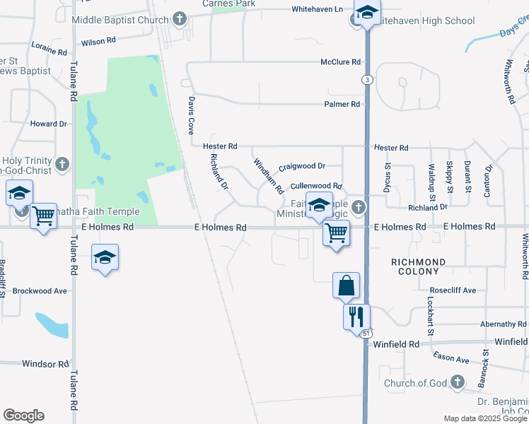 map of restaurants, bars, coffee shops, grocery stores, and more near 979 Richland Drive in Memphis