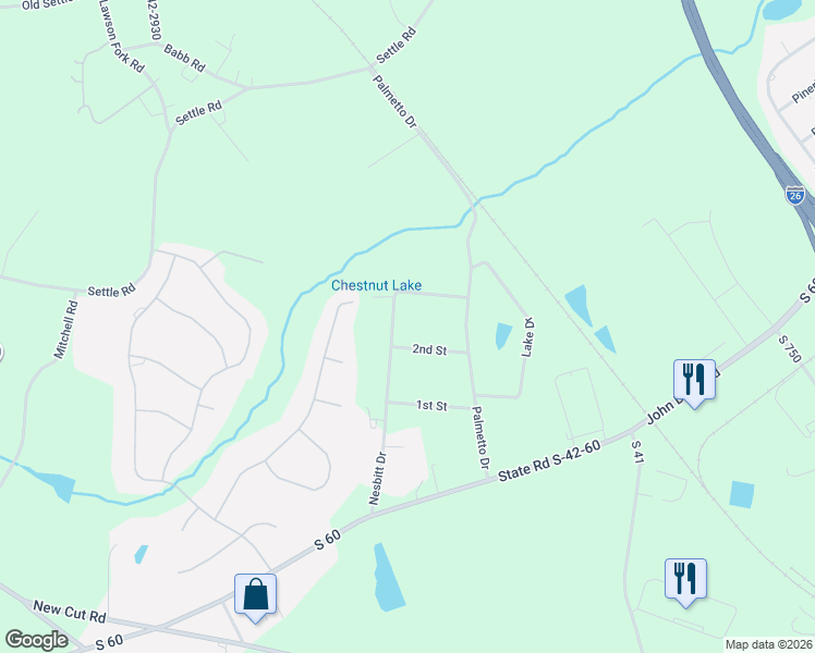 map of restaurants, bars, coffee shops, grocery stores, and more near 32 Nesbitt Drive in Inman