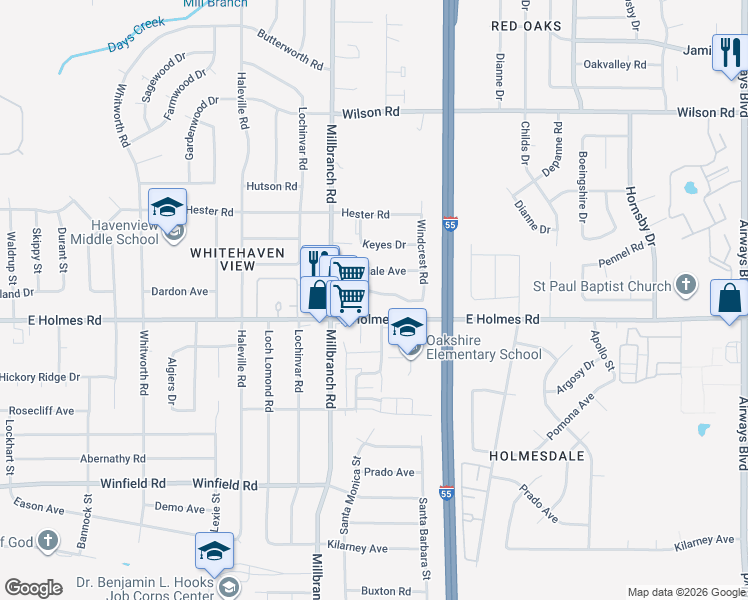 map of restaurants, bars, coffee shops, grocery stores, and more near 1741 Homedale Avenue in Memphis