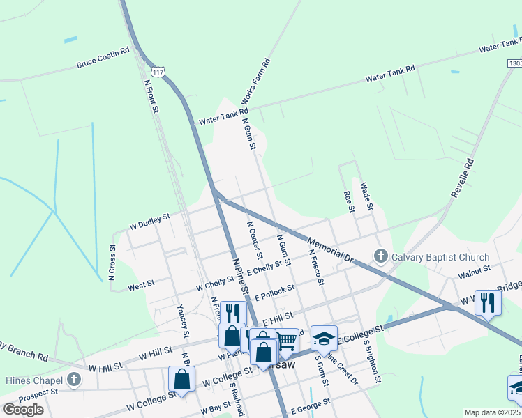 map of restaurants, bars, coffee shops, grocery stores, and more near 632 North Gum Street in Warsaw