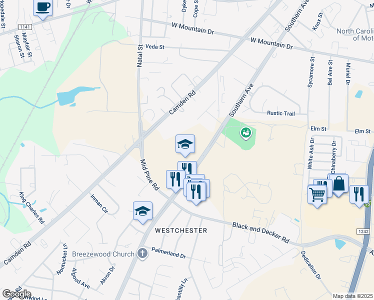 map of restaurants, bars, coffee shops, grocery stores, and more near 2970 Legion Road in Fayetteville