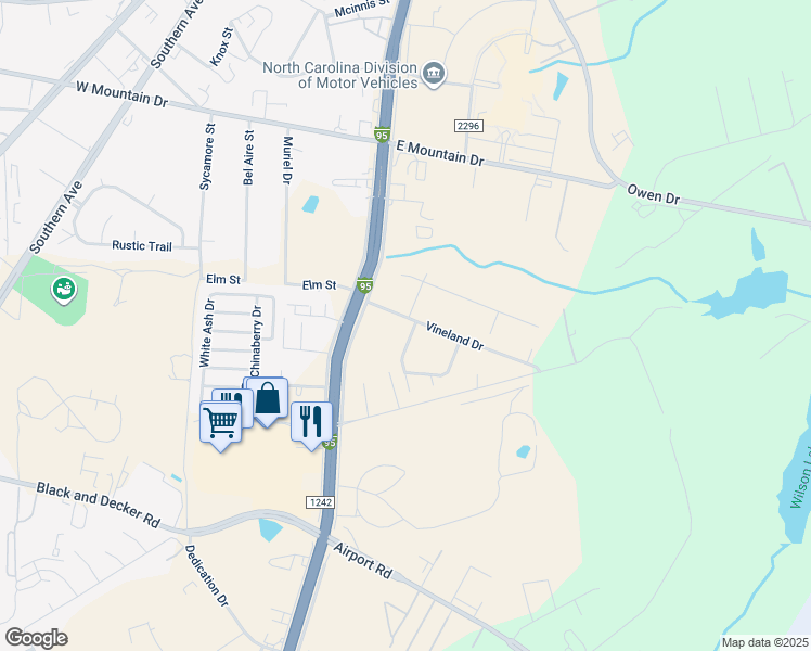 map of restaurants, bars, coffee shops, grocery stores, and more near 202 Vineland Drive in Fayetteville