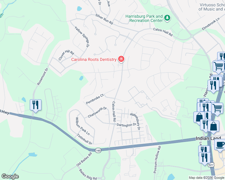 map of restaurants, bars, coffee shops, grocery stores, and more near 9122 Pembroke Court in Fort Mill