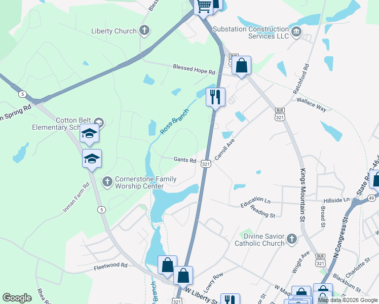 map of restaurants, bars, coffee shops, grocery stores, and more near 638 Gants Road in York