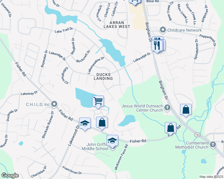 map of restaurants, bars, coffee shops, grocery stores, and more near 2023 Blackfriars Road in Fayetteville