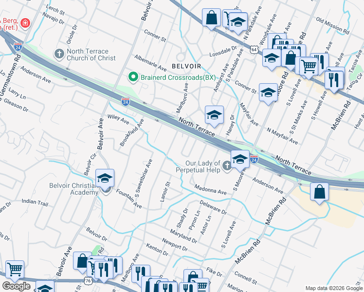 map of restaurants, bars, coffee shops, grocery stores, and more near 538 Wando Drive in Chattanooga
