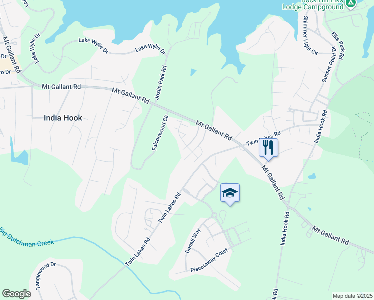 map of restaurants, bars, coffee shops, grocery stores, and more near 1300 Dan Drive in Rock Hill
