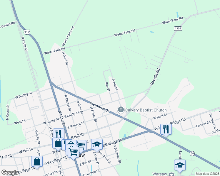map of restaurants, bars, coffee shops, grocery stores, and more near 111 Short St in Warsaw