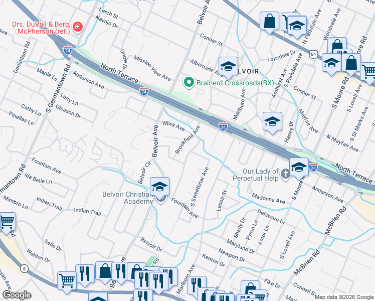 map of restaurants, bars, coffee shops, grocery stores, and more near 620 Melville Avenue in Chattanooga