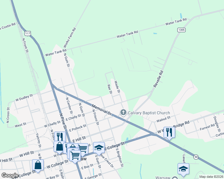 map of restaurants, bars, coffee shops, grocery stores, and more near 111 Short St in Warsaw