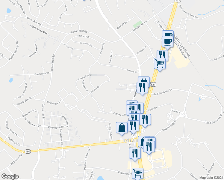 map of restaurants, bars, coffee shops, grocery stores, and more near 172 Greenshore Way in Indian Land