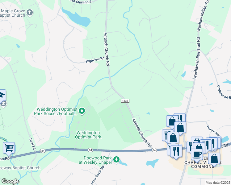 map of restaurants, bars, coffee shops, grocery stores, and more near 7001 High Meadow Drive Road in Matthews
