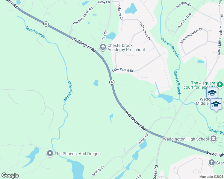 map of restaurants, bars, coffee shops, grocery stores, and more near 498-590 Weddington Road in Weddington