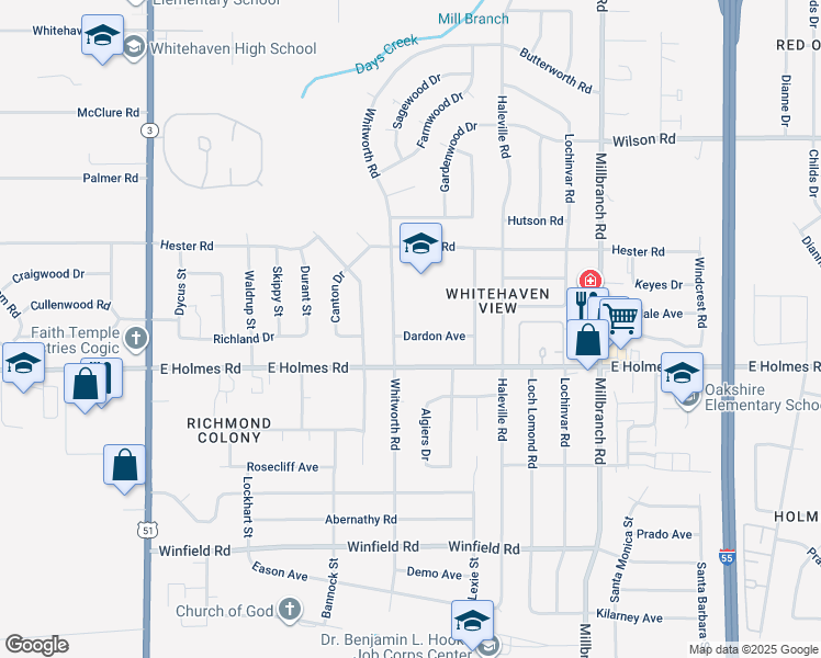 map of restaurants, bars, coffee shops, grocery stores, and more near 1460 Dardon Avenue in Memphis