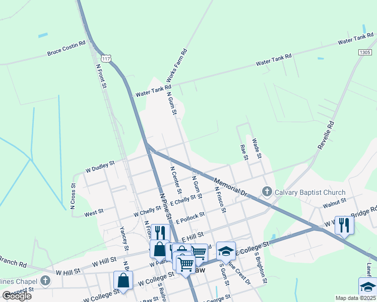 map of restaurants, bars, coffee shops, grocery stores, and more near 632 North Gum Street in Warsaw