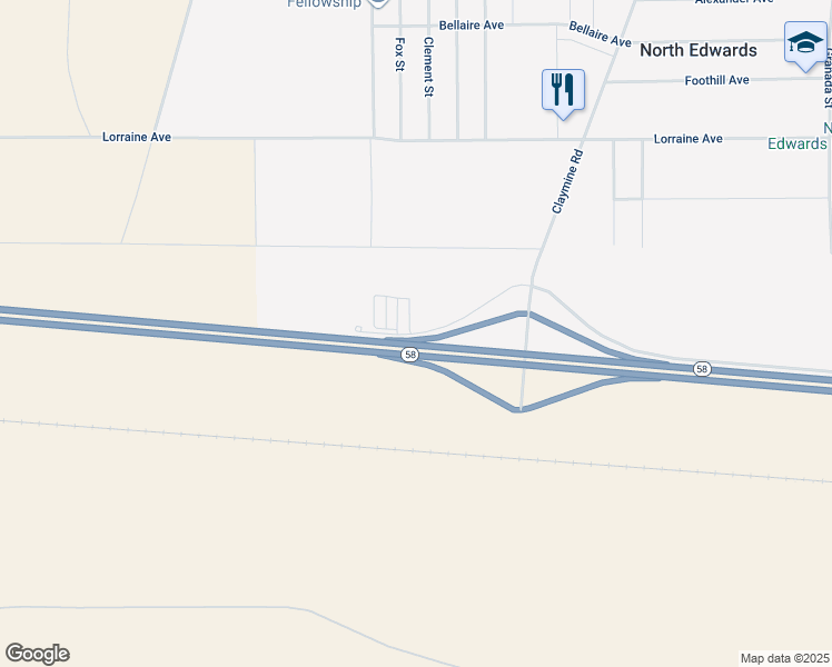 map of restaurants, bars, coffee shops, grocery stores, and more near 16425 Frontage Road in North Edwards