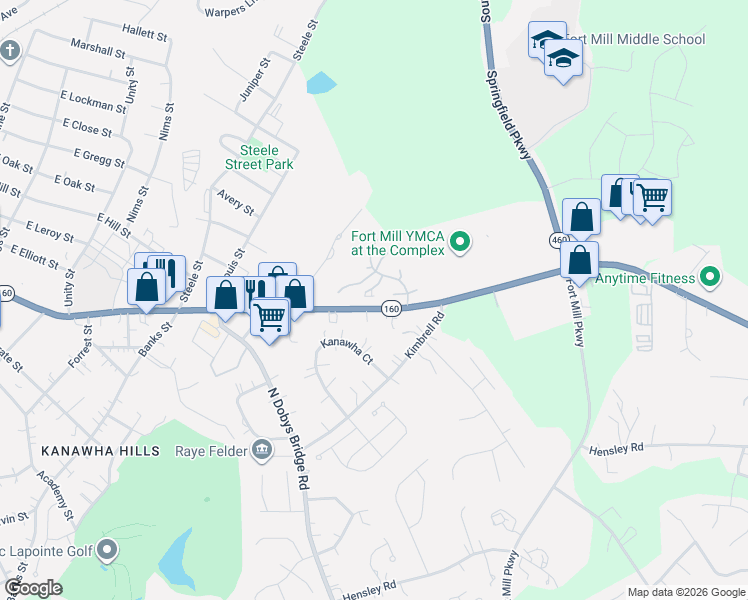 map of restaurants, bars, coffee shops, grocery stores, and more near 892 Tom Hall Street in Fort Mill